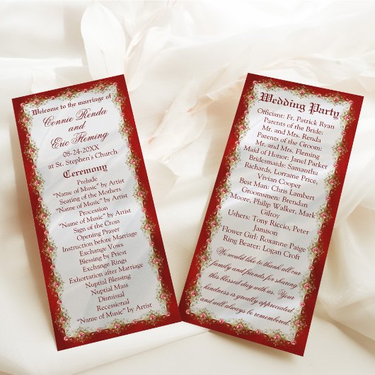 Elegant Red White Filigree Wedding Programma