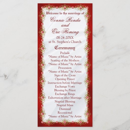 Elegant Red White Filigree Wedding Programma (Voorkant)