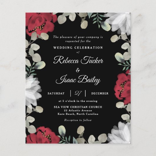 Elegant Red White Floral Greenery Wedding Invite (Voorkant)