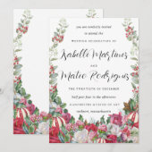 Elegant Red White Floral kerstbruiloft Kaart (Voorkant / Achterkant)