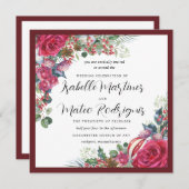 Elegant Red White Floral kerstbruiloft Square Kaart (Voorkant / Achterkant)