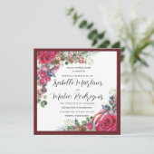 Elegant Red White Floral kerstbruiloft Square Kaart (Staand voorkant)