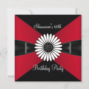 Elegant Red White Flower Black 60th Birthday Party Kaart