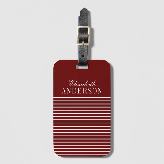 Elegant Red White Monogram Script Bagagelabel (Voorkant (verticaal))