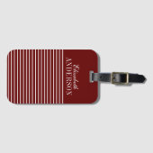 Elegant Red White Monogram Script Bagagelabel (Voorkant (horizontaal))