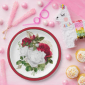 Elegant Red White Roses Bouquet Papieren Bordje (Feest)