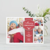 Elegant Red & White Snow 4 Foto Wenskaart Feestdagenkaart (Staand voorkant)