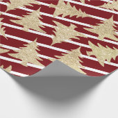 Elegant Red White Stripe Gold-kerstboom Cadeaupapier (Hoek)