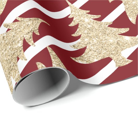 Elegant Red White Stripe Gold-kerstboom Cadeaupapier (Rol Hoek)