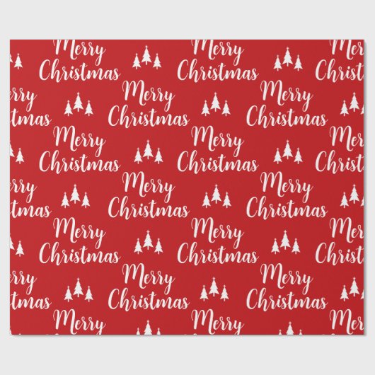 Elegant Red White Tree Pattern Merry kerst Cadeaupapier (Vlak)