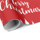 Elegant Red White Tree Pattern Merry kerst Cadeaupapier (Rol Hoek)