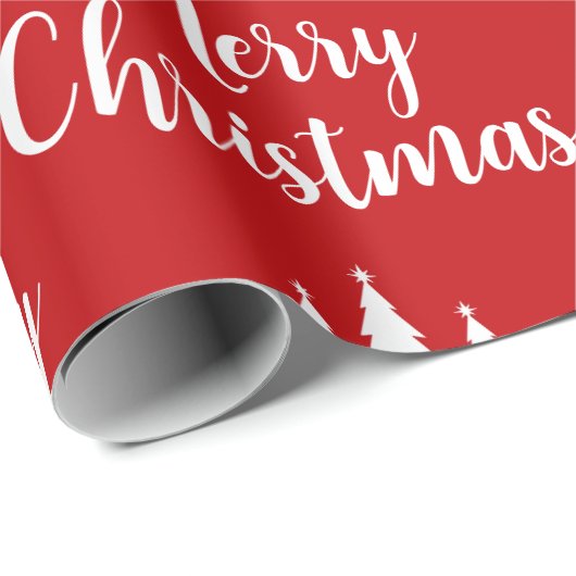Elegant Red White Tree Pattern Merry kerst Cadeaupapier (Rol Hoek)