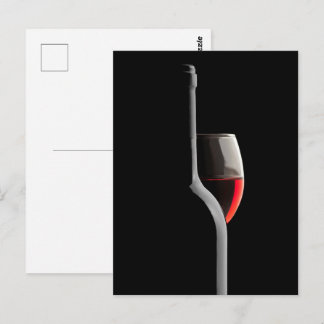 Elegant Red Wine Glass & Bottle. Black Background Briefkaart
