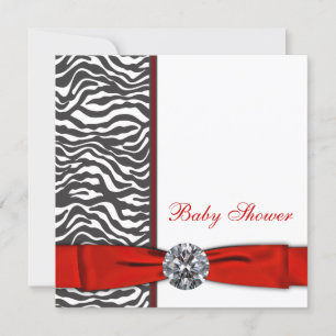 Elegant Red Zebra Baby shower Kaart