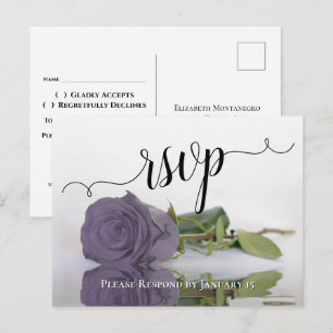 Elegant reflecterend Dusty Paars Roos Wedding RSVP Briefkaart