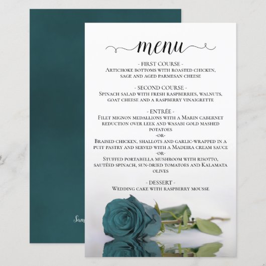 Elégant Reflet Turquoise Rose Budget Mariage Menu (Devant / Derrière)