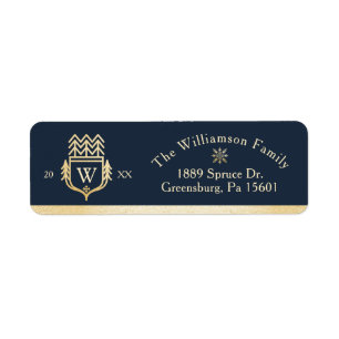 Elegant & Regal Family Crest Gold & Navy Snowflake Etiket