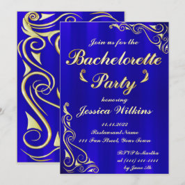 Elegant Regal Golden Royal Blue Bachelorette Party Kaart