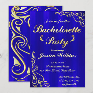 Elegant Regal Golden Royal Blue Bachelorette Party Kaart