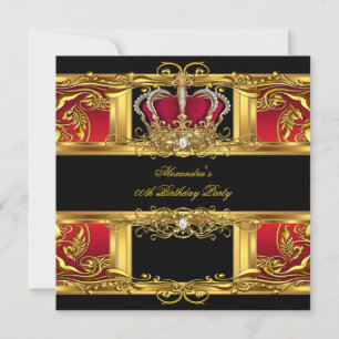 Elegant Regal Red Black Gold Queen Birthday 2 Kaart