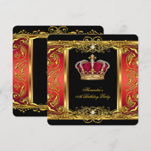 Elegant Regal Red Black Gold Queen Birthday 3 Kaart