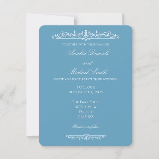 Elegant Regency Blue Vintage Wedding Invitation (Devant)
