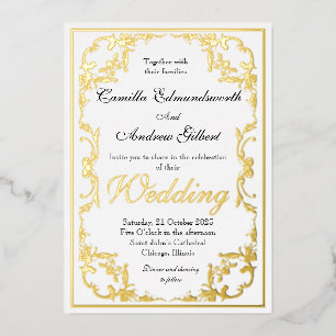 Elegant Regency Gold  Border Wedding Folie Uitnodiging