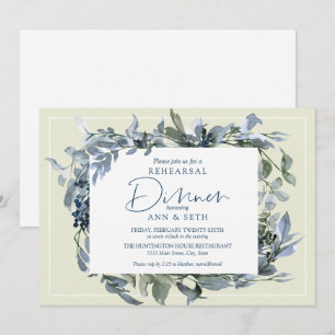 Elegant Rehearsal Dinner Blue Floral Greenery Kaart