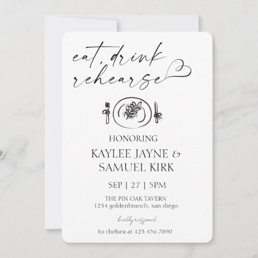 Elegant Rehearsal Dinner Invitation Kaart (Voorkant)