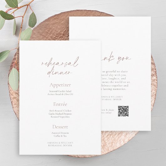Elegant Rehearsal Dinner Menu – Two-Sided Card Kaart