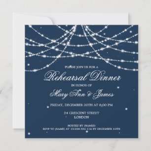Elegant Rehearsal Dinner Sparking String Navy Kaart