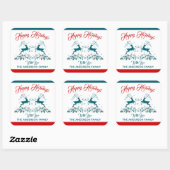 Elegant Reindeer & Holly kerstlabel Vierkante Sticker (Vel)