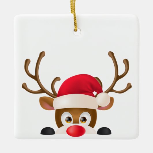 Elegant Reindeer met Santa Hat | Versiering Keramisch Ornament (Voorkant)