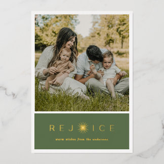 Elegant “Rejoice” Gold Foil Christmas Photo Card Folie Feestdagenkaart