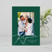 Elegant Rejoice Religieuze kerstfoto Zilver Folie Feestdagenkaart (Staand Voorkant)