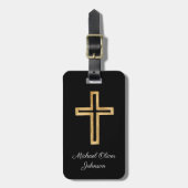 Elegant Religant Cross Black Script Bagagelabel (Voorkant verticaal)