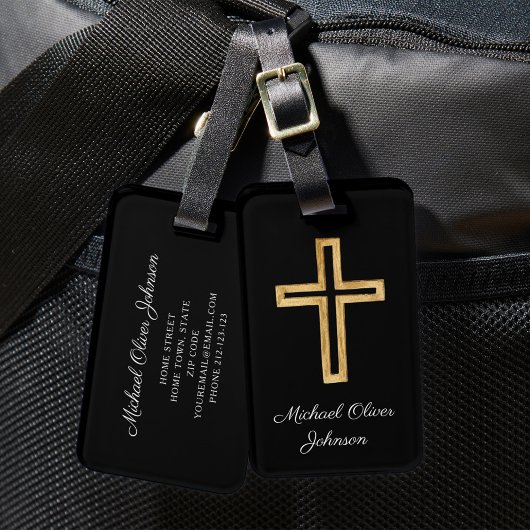 Elegant Religant Cross Black Script Bagagelabel