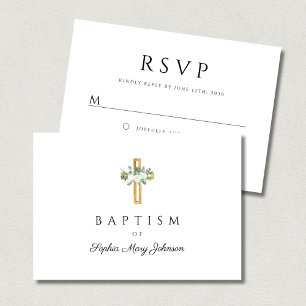 Elegant Religieus Kruis Bloem Doop RSVP Kaartje