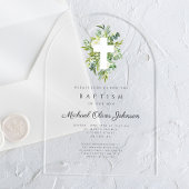 Elegant Religieus Kruis Botanisch Doopsel Acryl Uitnodigingen