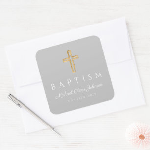 Elegant Religieus Kruis Jongens Doopfeest Vierkante Sticker