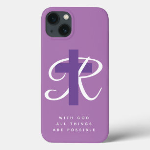 Elegant religieus kruisbeeld monogram licht paars iPhone 13 hoesje