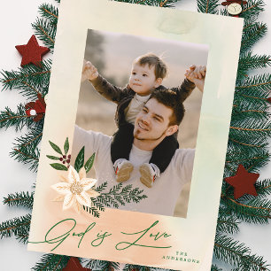 Elegant Religieus Lijst Bloemenfoto God is Liefde Feestdagenkaart