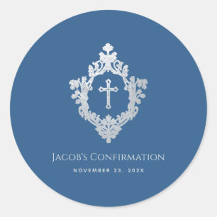 Elegant religieus ontwerp met een kruis in een vin ronde sticker