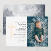 Elégant Religieux Bébé Photo Baptême Invitation (Devant / Derrière)