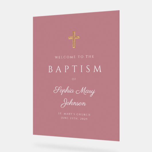 Elégant Religieux Rose Girl Baptism Bienvenue (Angle)