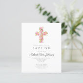 Elegant Religieuze Floral Pink Cross Baptisme (Staand voorkant)