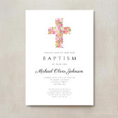 Elegant Religieuze Floral Pink Cross Baptisme Kaart
