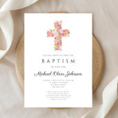 Elegant Religieuze Floral Pink Cross Baptisme Kaart