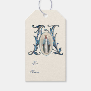 Elegant Religieuze Maagd Mary Blauw Katholiek Cadeaulabel