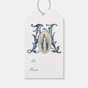 Elegant Religieuze Maagd Mary Blauwe Katholieke Gi Cadeaulabel